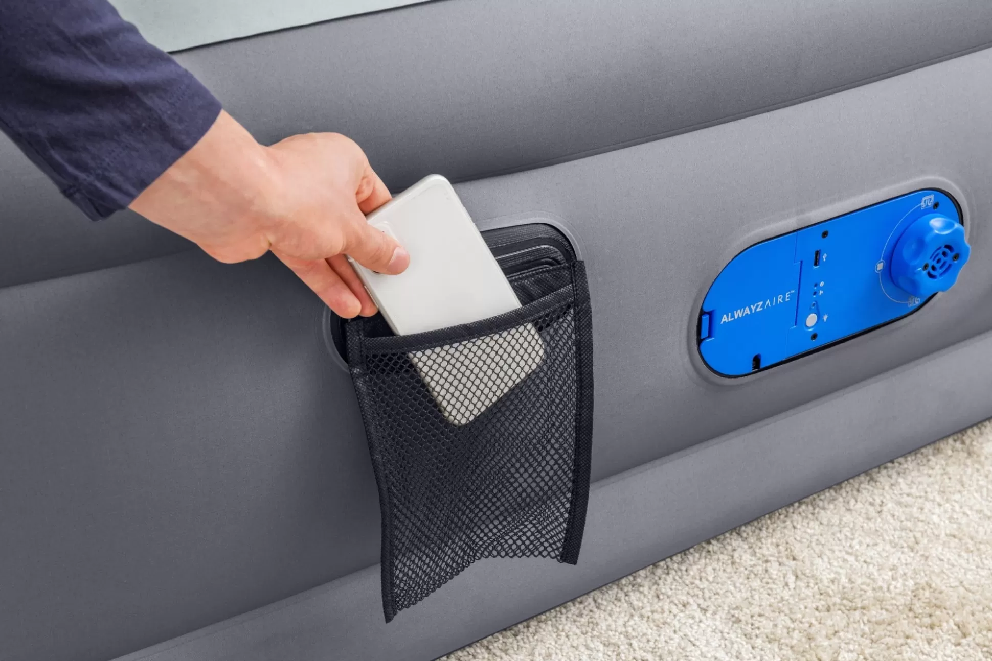Bestway Alwayzaire Tough Guard Air Mattress Queen 20 With Built-In Dual Pump And Antimicrobial Coating Outlet