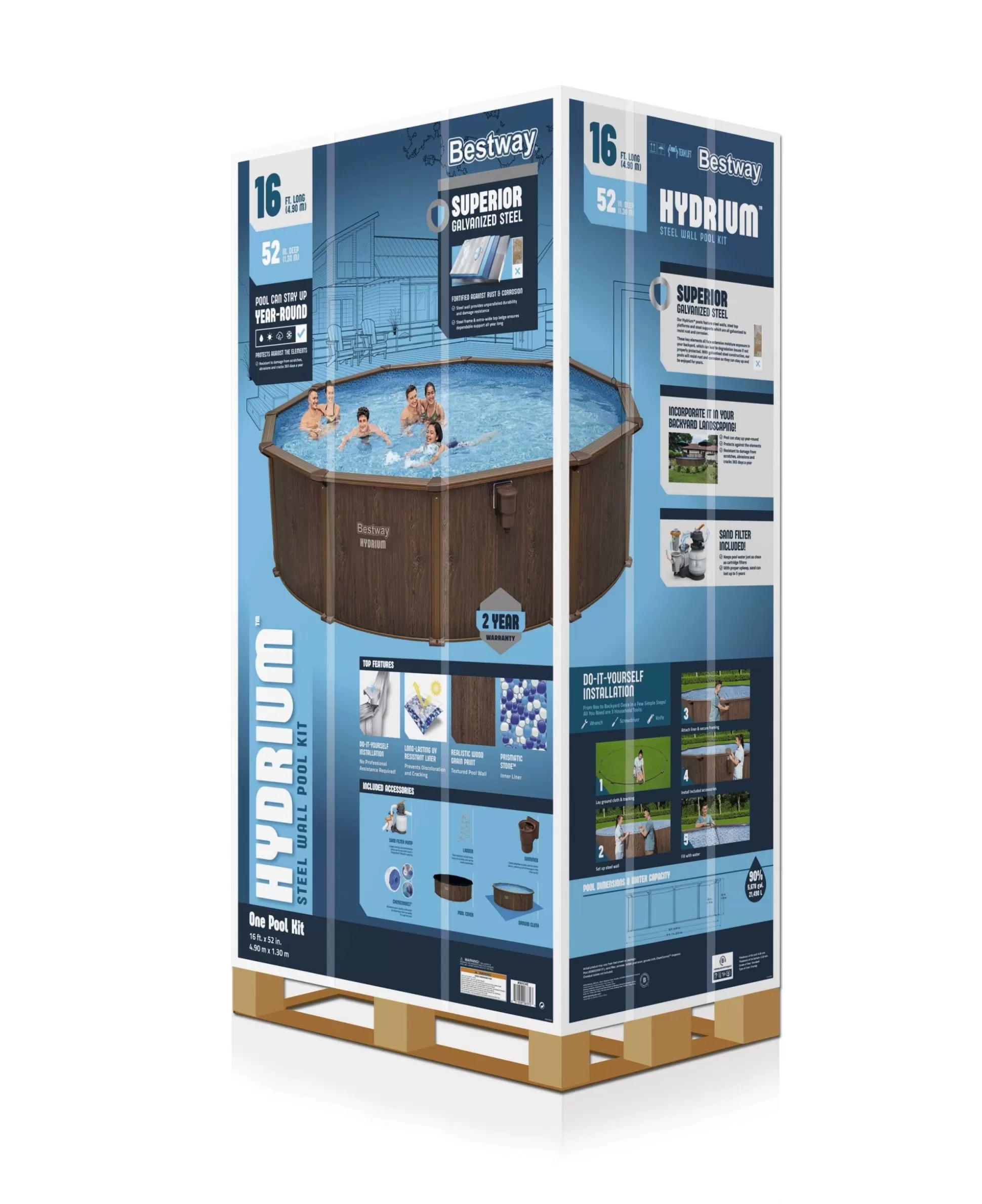 Bestway Hydrium Steel Wall Above Ground Pool Set Round 16' X 52 Hot