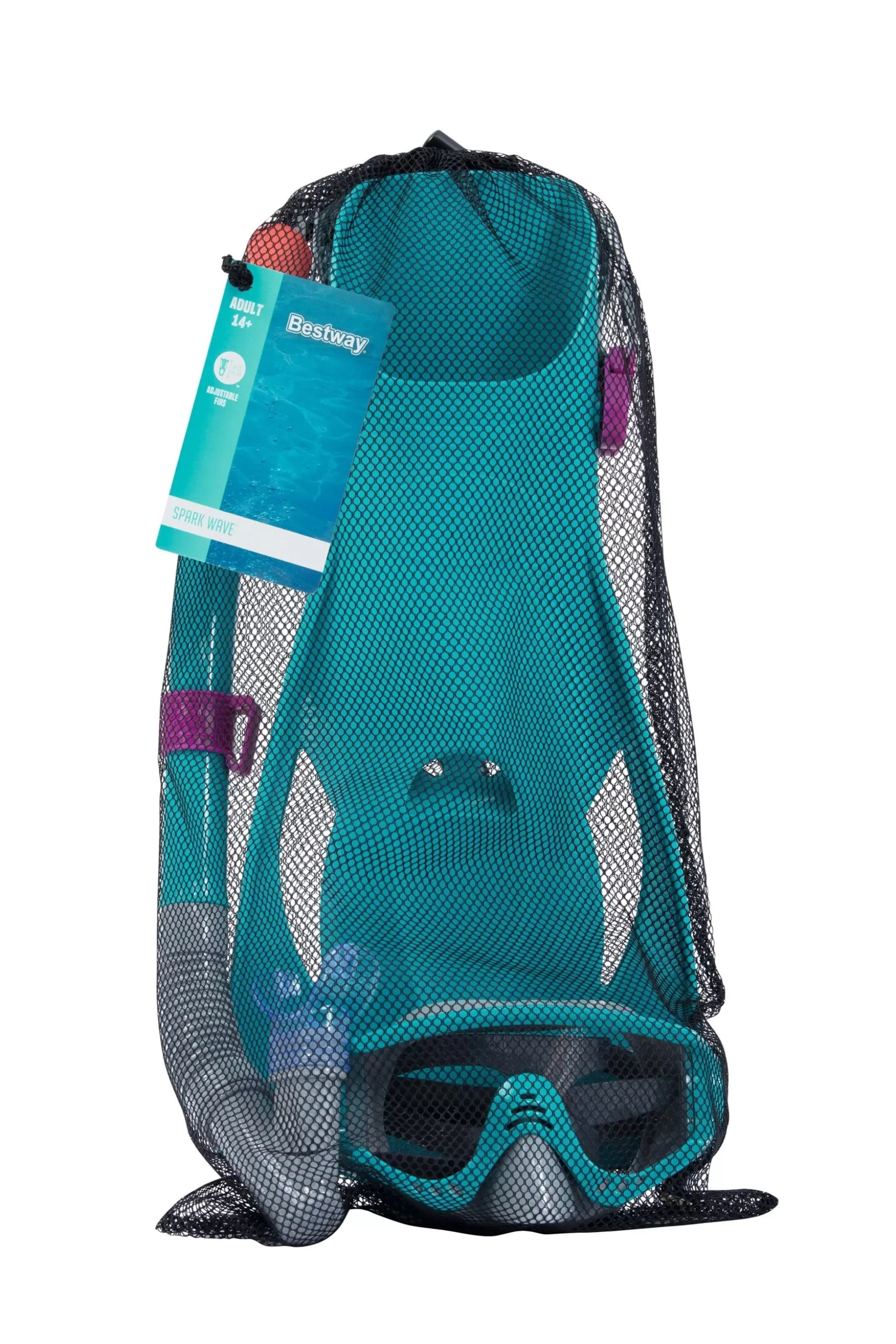 Bestway Spark Wave Teal Unisex Adult Snorkel Set With Fins, Ages 14+ Fashion