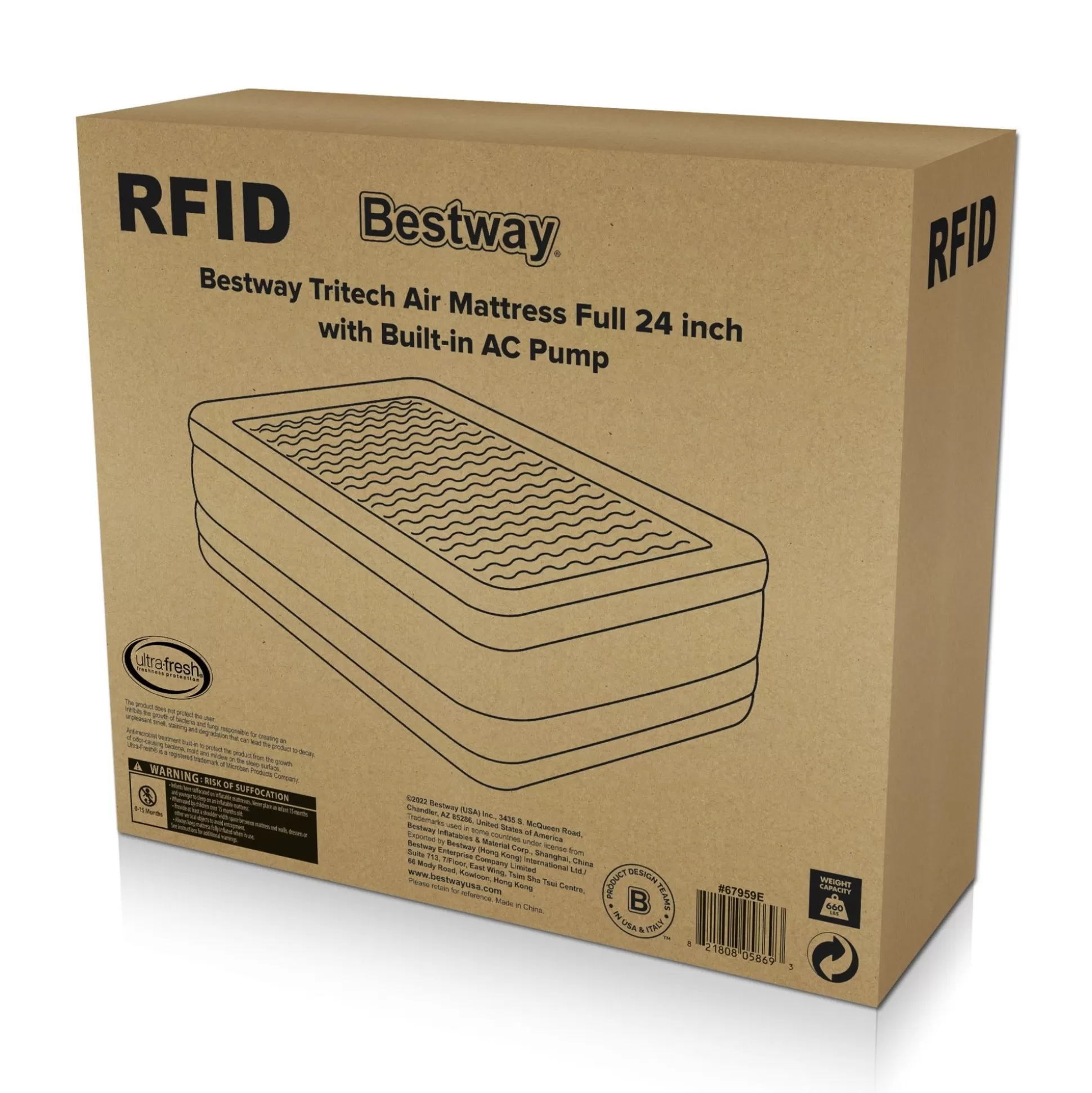 Bestway Tritech Air Mattress Full 24 With Built-In Ac Pump Included And Antimicrobial Coating Cheap