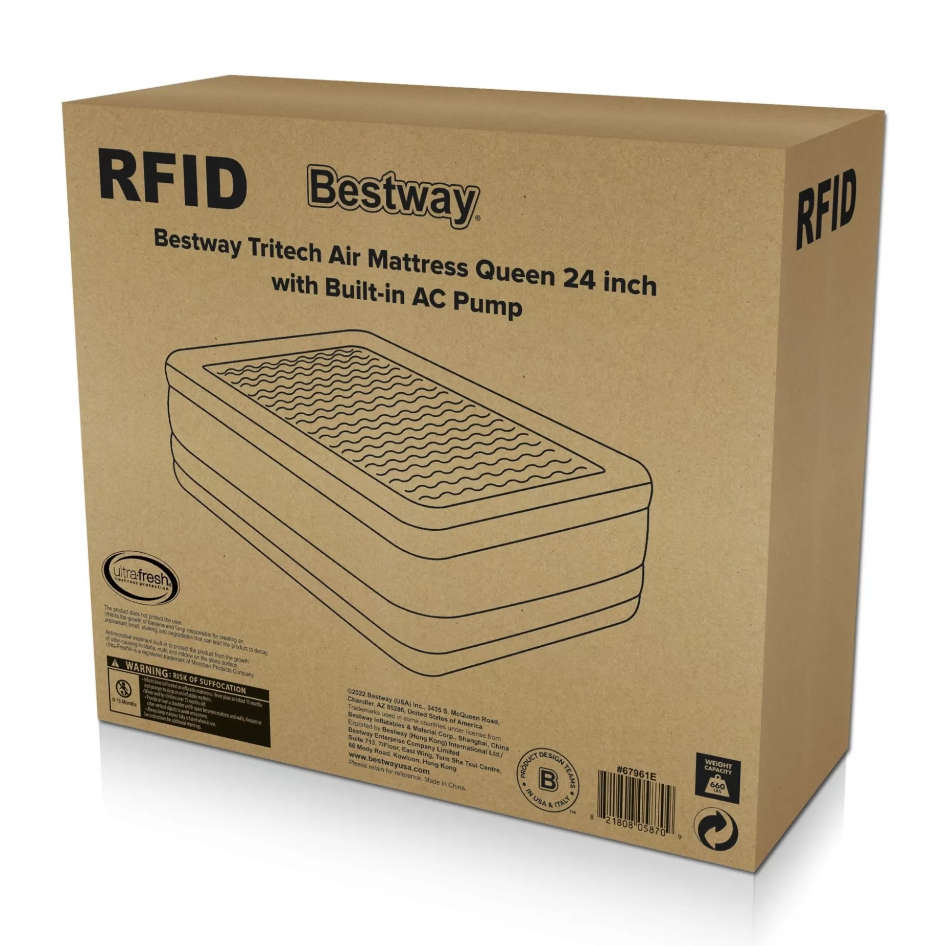 Bestway Tritech Air Mattress Queen 24 With Built-In Ac Pump Included And Antimicrobial Coating Sale