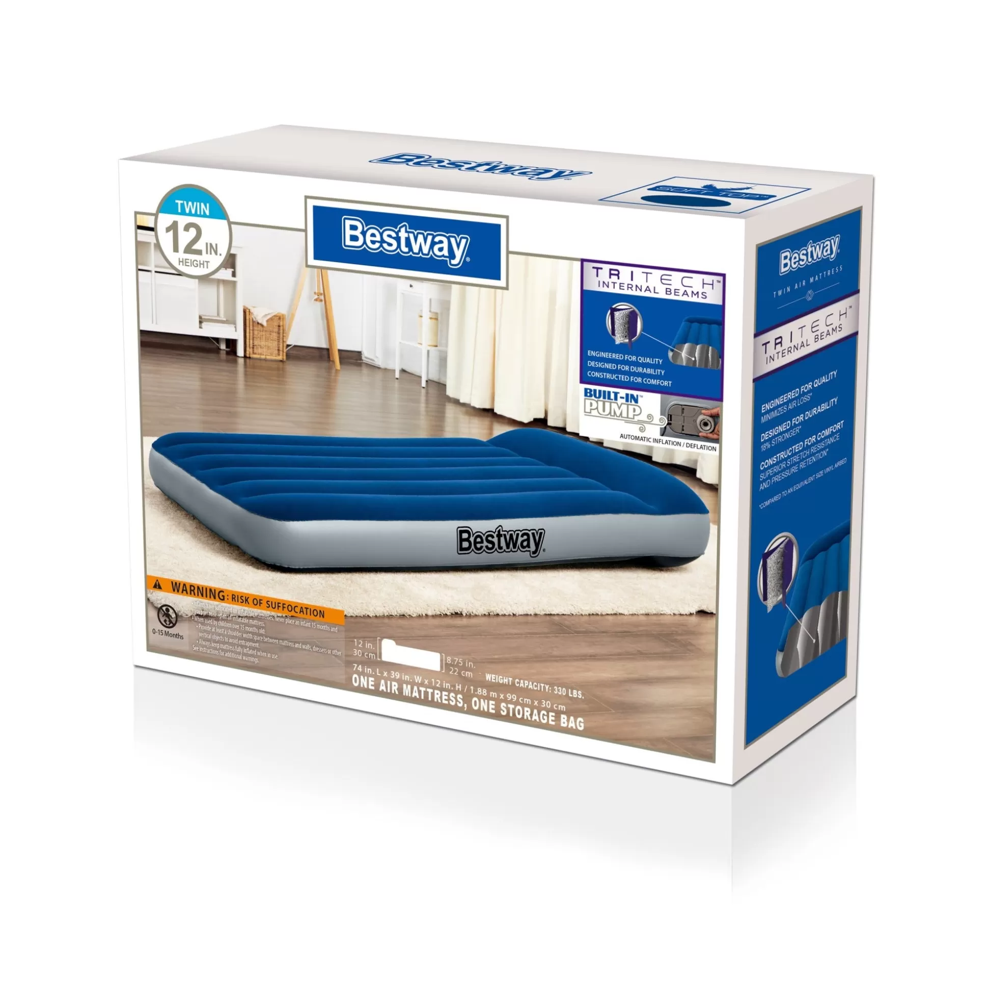 Bestway Tritech Air Mattress Twin 12" With Built-In Ac Pump And Antimicrobial Coating Shop