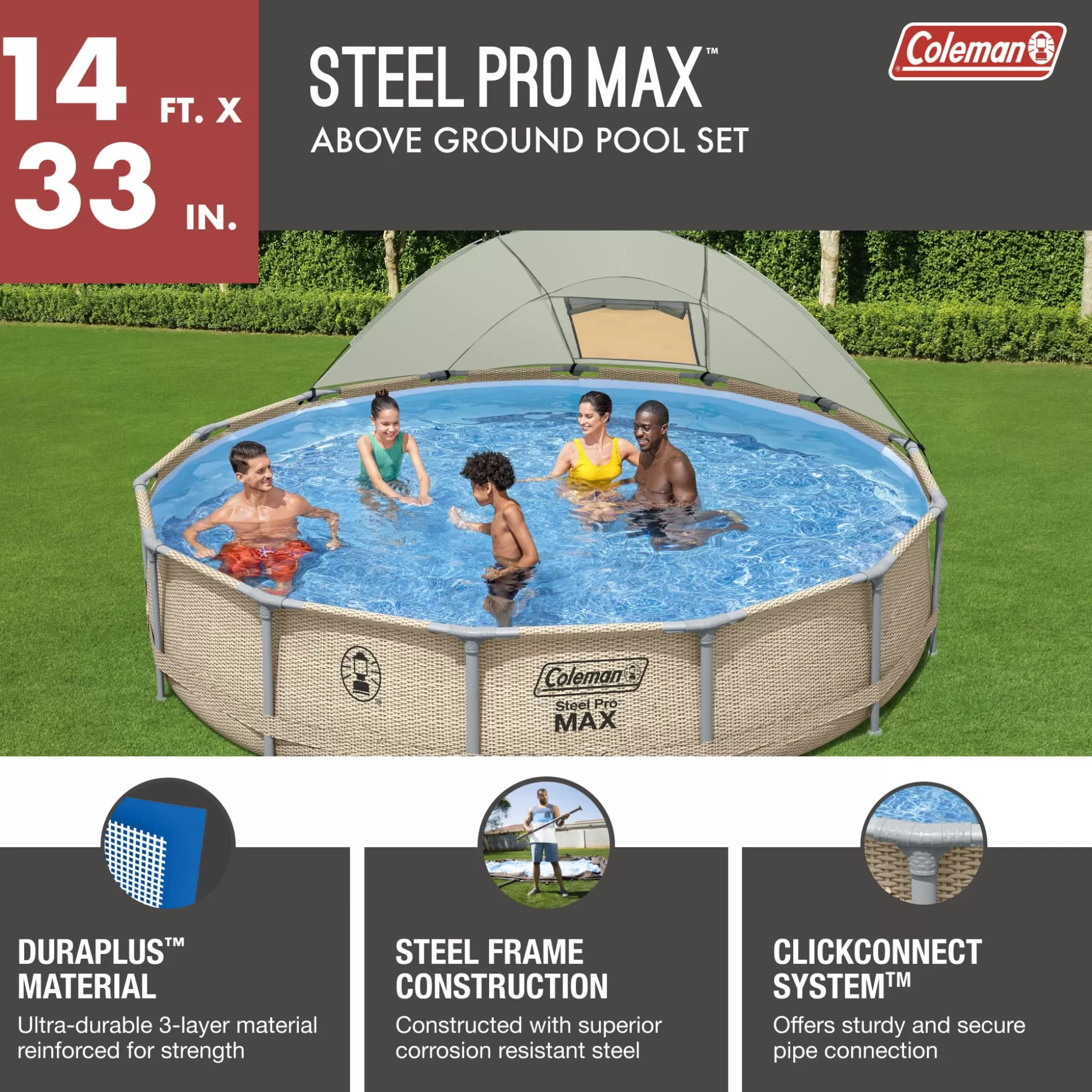 Bestway Coleman Steel Pro Max 14' X 33 Round Metal Frame Above Ground Pool Set Cheap