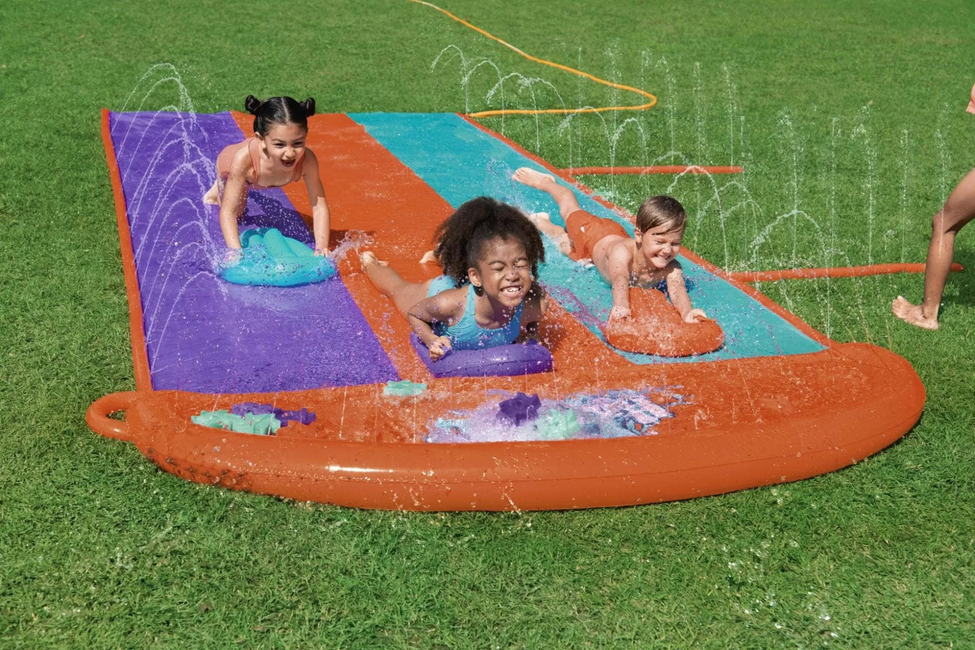 Bestway H2Ogo! 16' Triple Water Slide With Sponge Soakers Toys And Three Riders Outlet