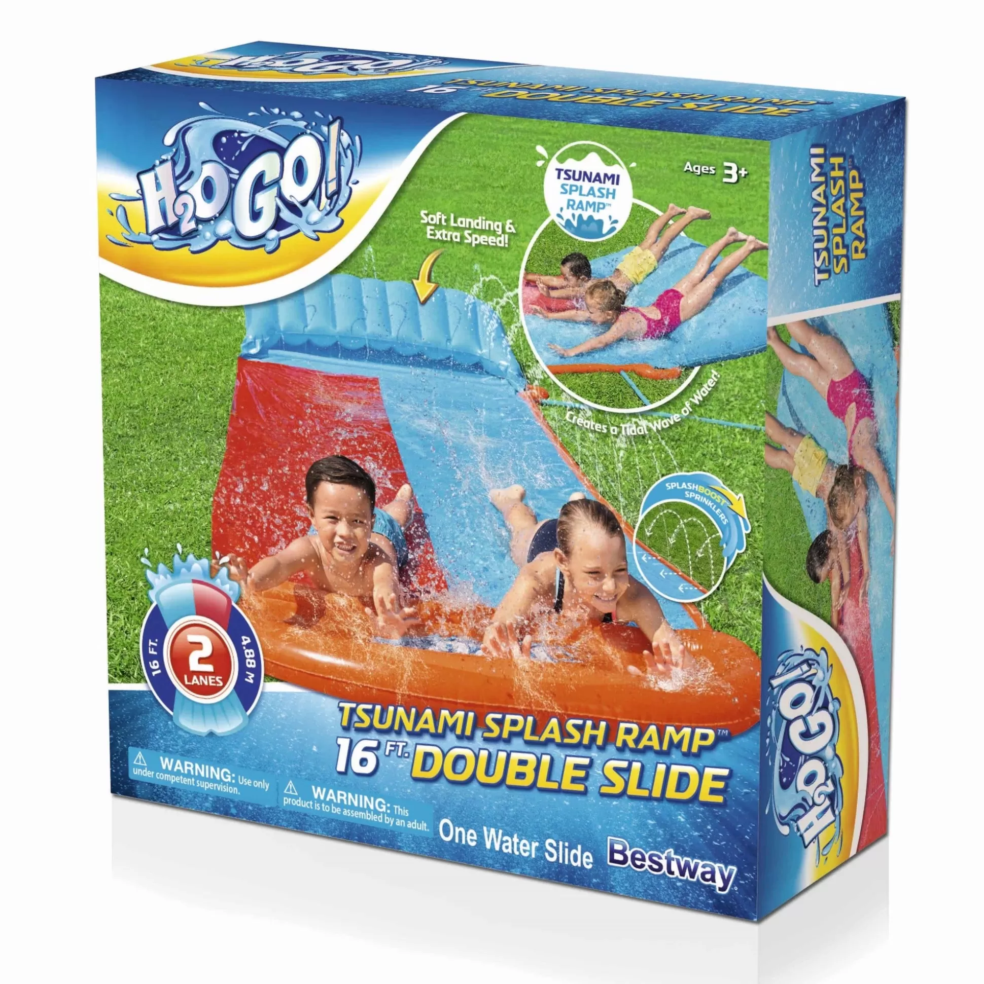 Bestway H2Ogo! Child Double Lane Water Slide With Tsunami Splash Ramp 16' Flash Sale