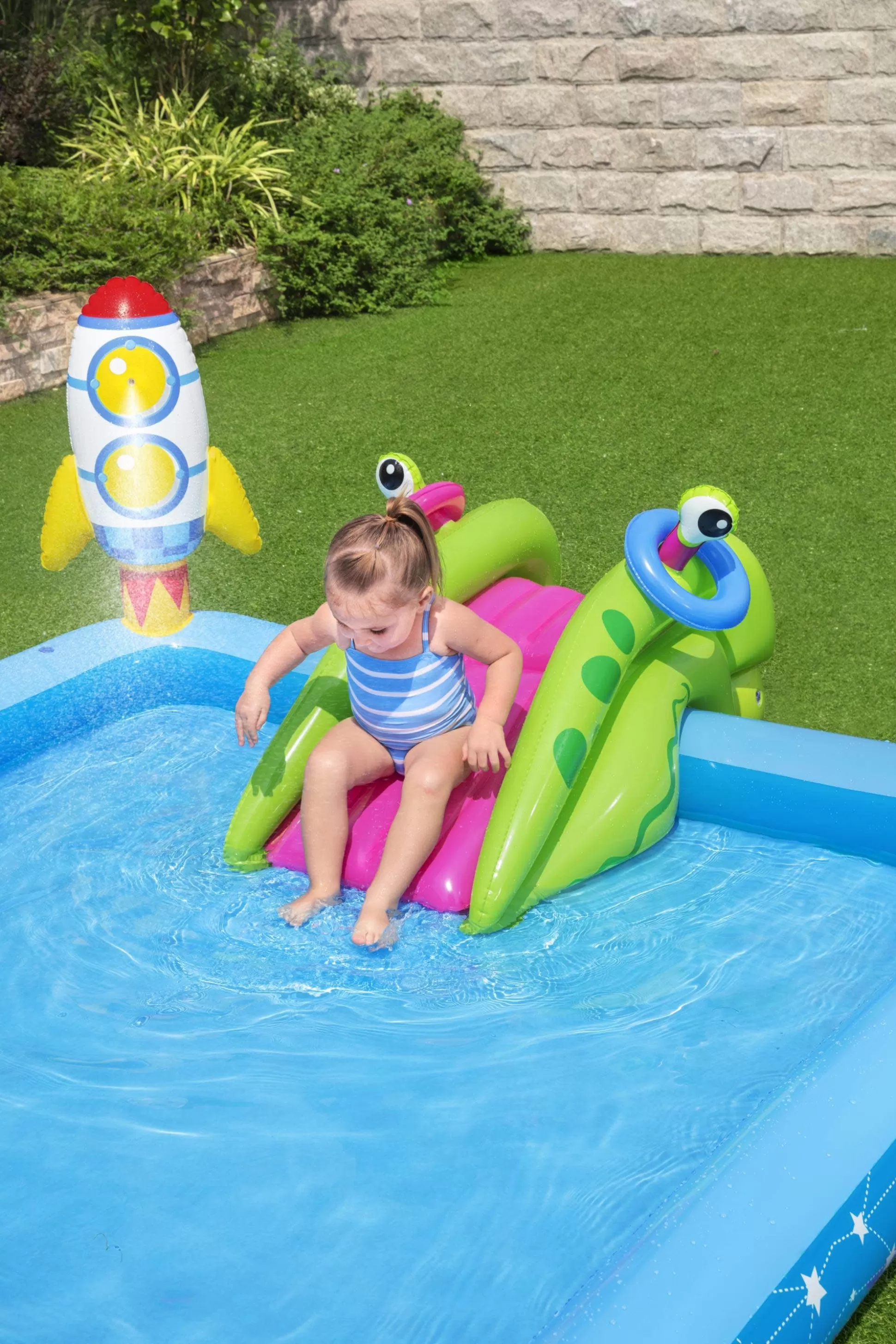 Bestway H2Ogo! Little Astronaut Square Inflatable Kiddie Pool Play Center With Slide Outlet