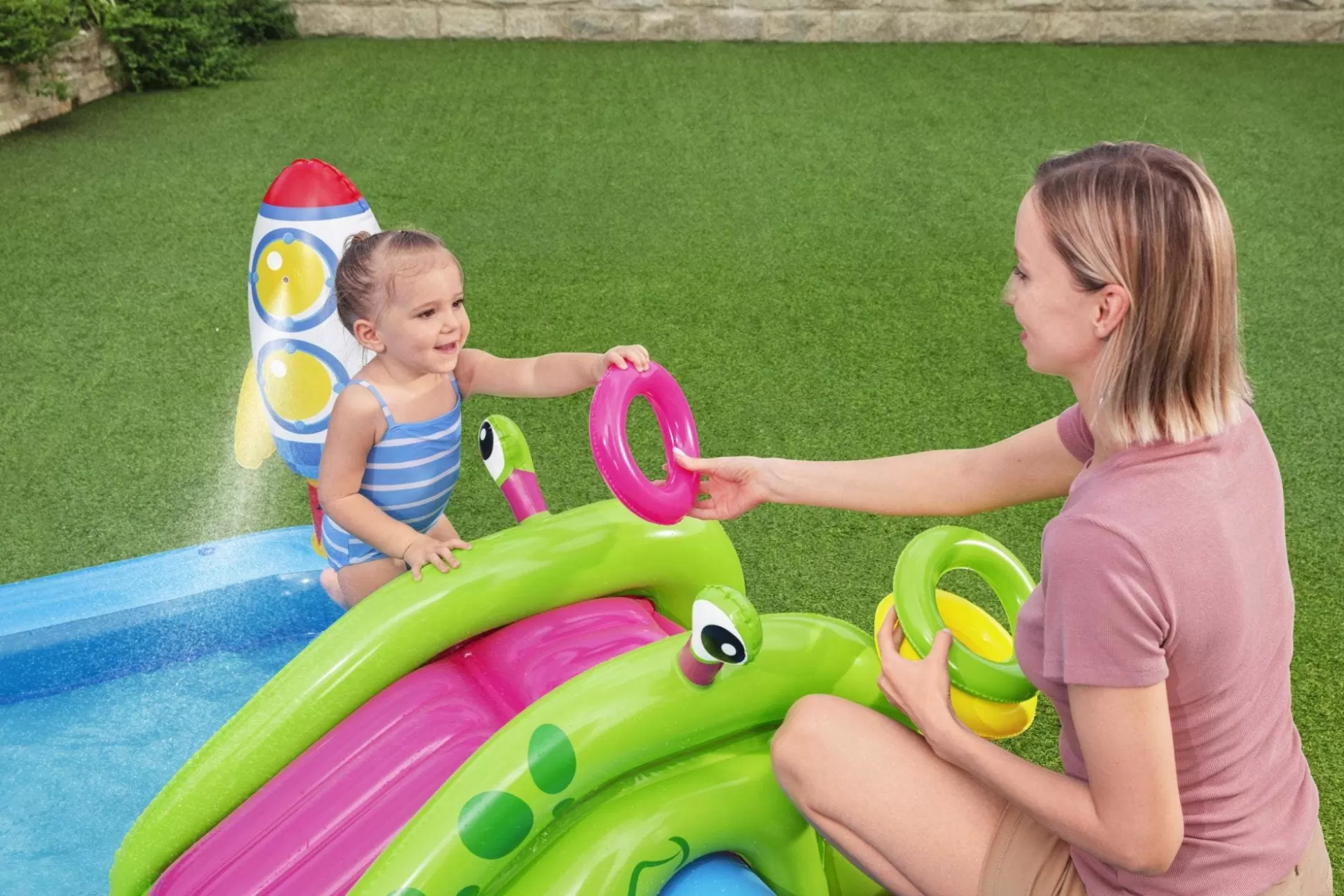 Bestway H2Ogo! Little Astronaut Square Inflatable Kiddie Pool Play Center With Slide Outlet