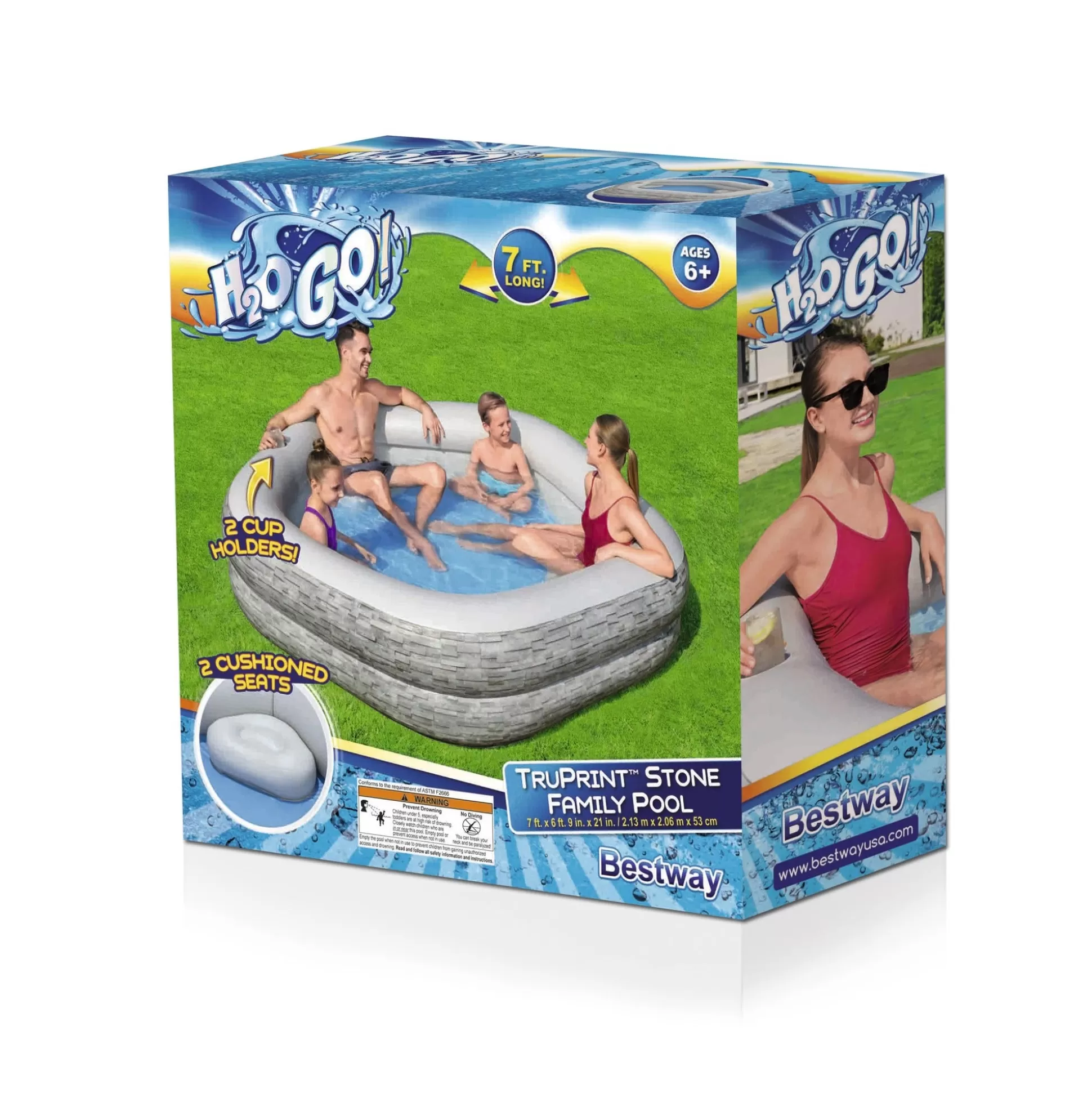 Bestway H2Ogo! Truprint Stone 7'X 6'9 X 21 Soft Sided Inflatable Family Kiddie Pool Hot
