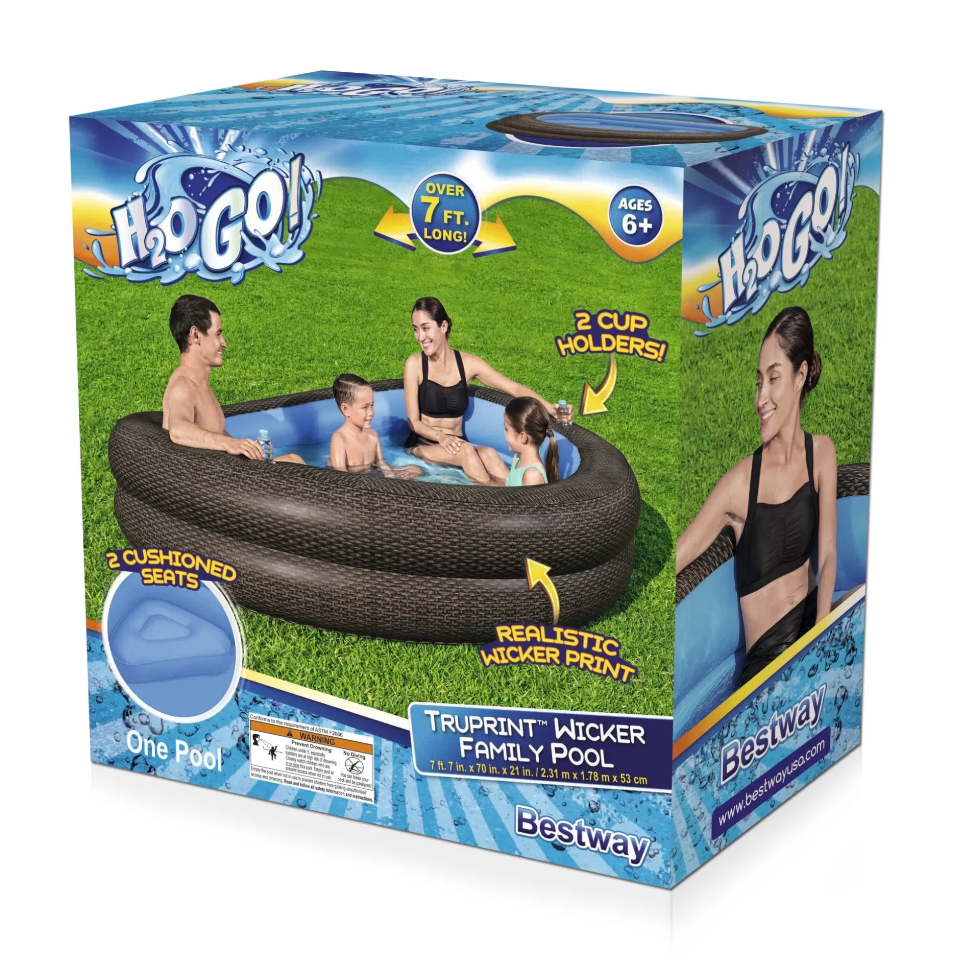 Bestway H2Ogo! Truprint Wicker 7'7 X 70 X 21 Soft Sided Inflatable Family Kiddie Pool Clearance