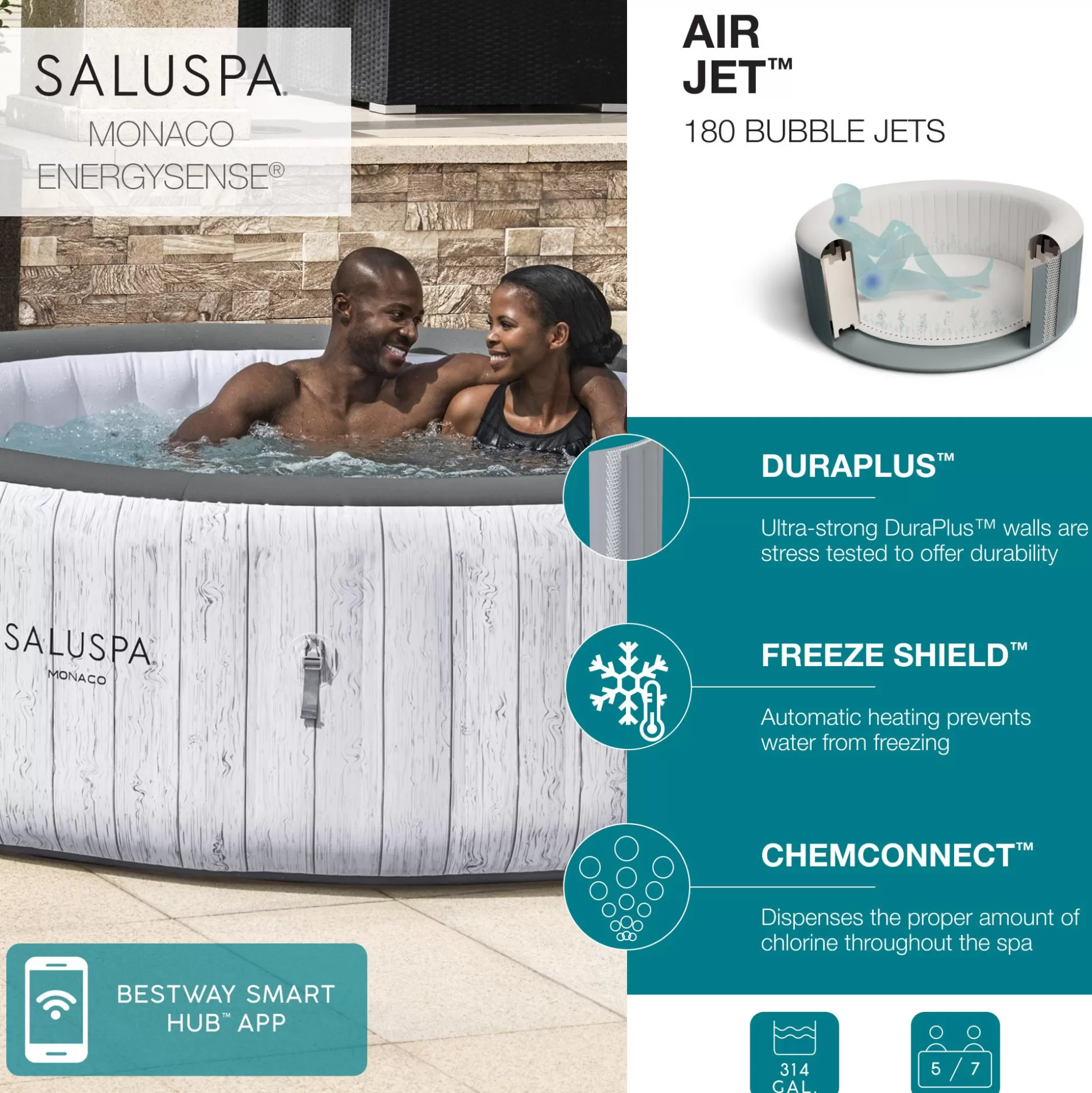 Bestway Saluspa Monaco Energysense Smart Signature Airjet Inflatable Hot Tub With App-Control 5-7 Person Online