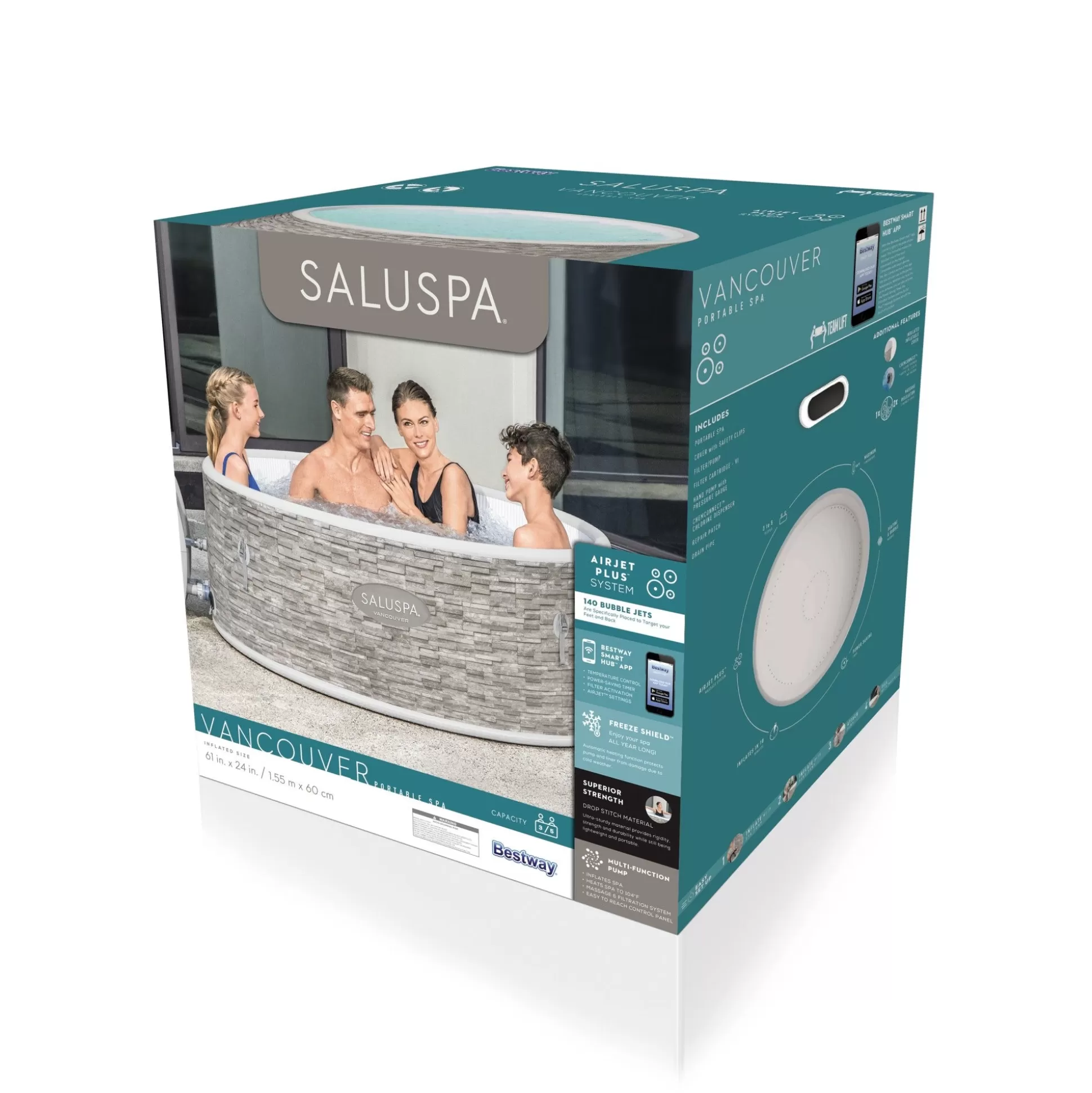 Bestway Saluspa Vancouver Airjet Plus Inflatable Hot Tub With App Control 3-5 Person Hot